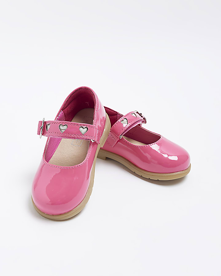 Mini girls pink heart buckle Mary Jane shoes