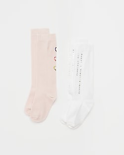 Mini Girls Pink Heart Foil Knee High Socks