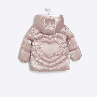 Mini girls pink heart padded jacket River Island
