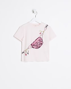 Mini girls pink heart print bum bag t-shirt