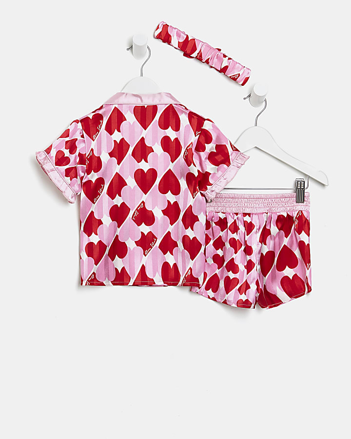 Mini girls pink heart satin pyjama boxed set
