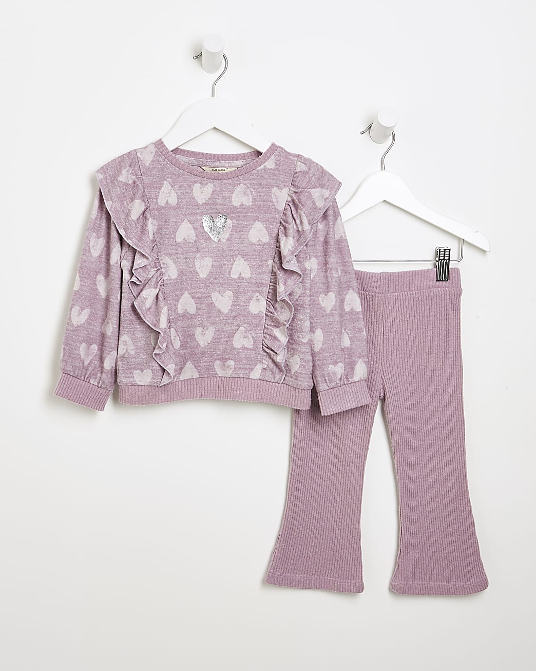 Mini girls pink heart top and flared trousers