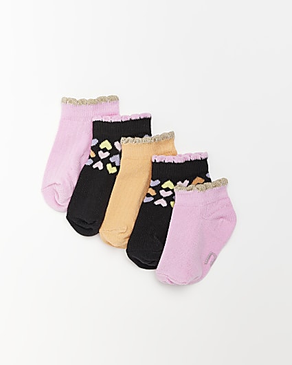 Mini girls Pink Heart Trainer Socks 5 pack