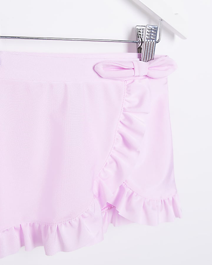 Mini Girls Pink High Shine Frill Swim Skirt