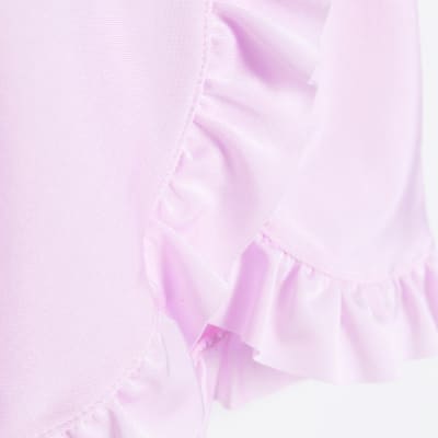 Mini Girls Pink High Shine Frill Swim Skirt