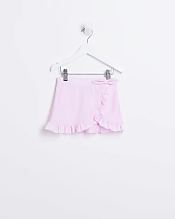 Mini Girls Pink High Shine Frill Swim Skirt