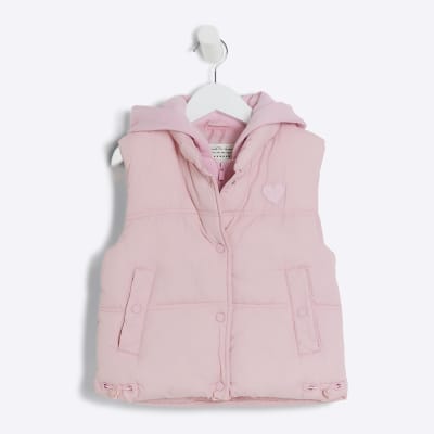 Mini girls pink hooded gilet River Island