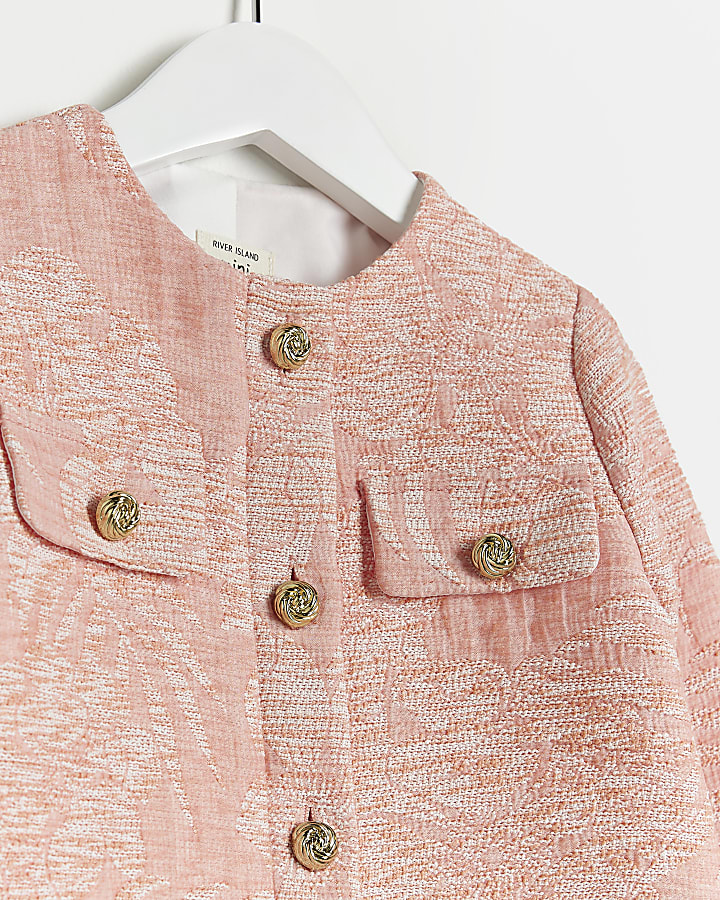 Mini Girls Pink Jacquard Jacket