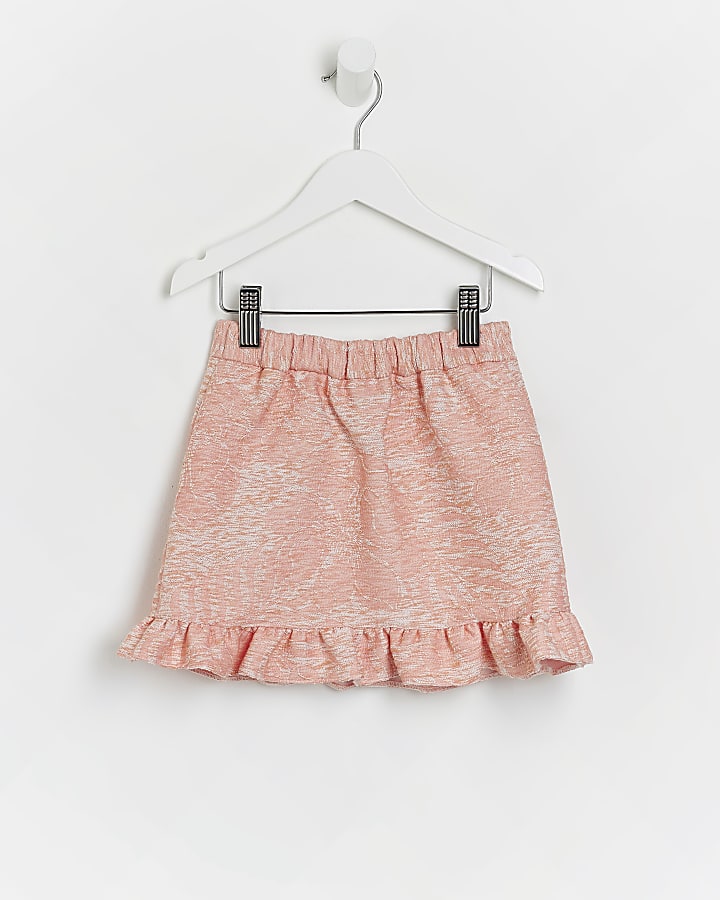 Mini girls pink jacquard peplum skirt