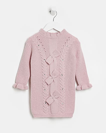 Mini girls pink knit bow dress