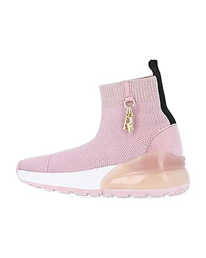 360 degree animation of product Mini girls pink knit sock high top trainers frame-4