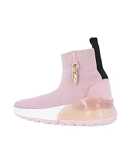 360 degree animation of product Mini girls pink knit sock high top trainers frame-5