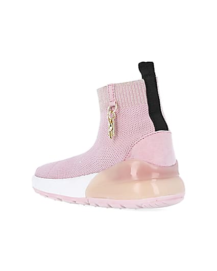 360 degree animation of product Mini girls pink knit sock high top trainers frame-6