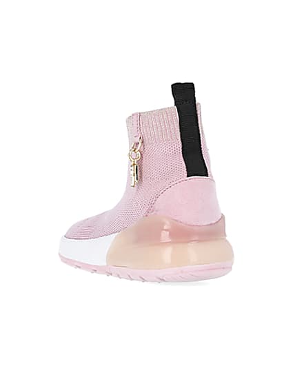 360 degree animation of product Mini girls pink knit sock high top trainers frame-7