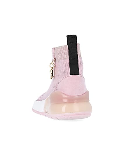 360 degree animation of product Mini girls pink knit sock high top trainers frame-8