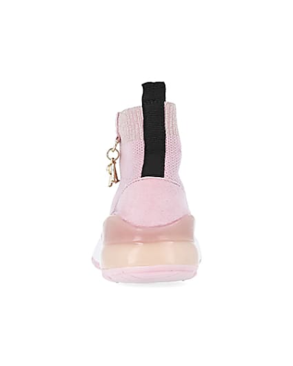 360 degree animation of product Mini girls pink knit sock high top trainers frame-9