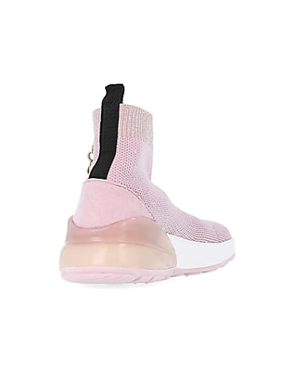 360 degree animation of product Mini girls pink knit sock high top trainers frame-11