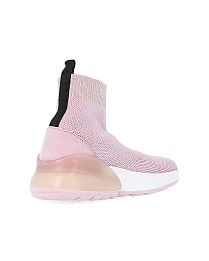 360 degree animation of product Mini girls pink knit sock high top trainers frame-12