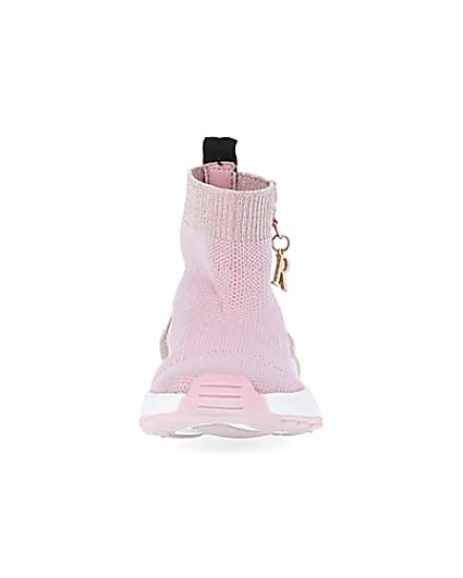 360 degree animation of product Mini girls pink knit sock high top trainers frame-21