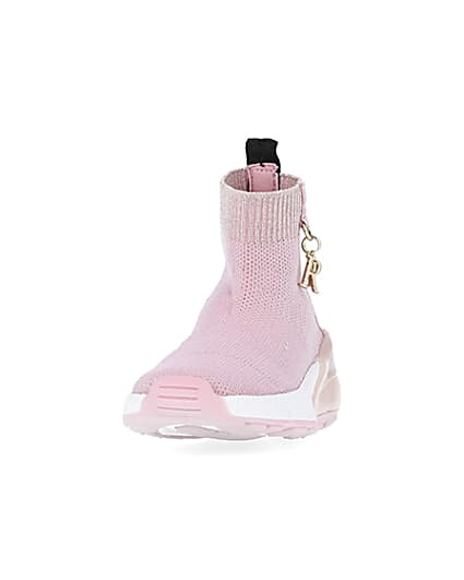 360 degree animation of product Mini girls pink knit sock high top trainers frame-22