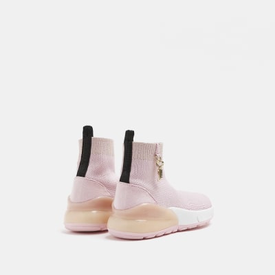 Mini girls pink knit sock high top trainers