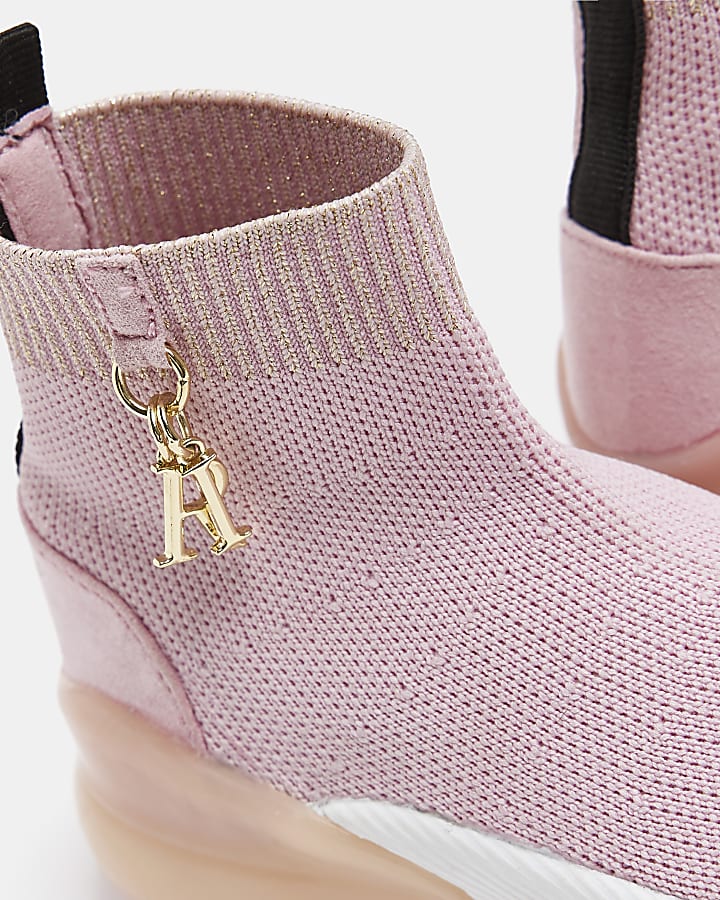 Mini girls pink knit sock high top trainers