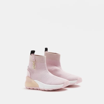Mini girls pink knit sock high top trainers