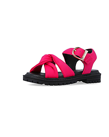 360 degree animation of product Mini girls pink knot crossover sandals frame-1