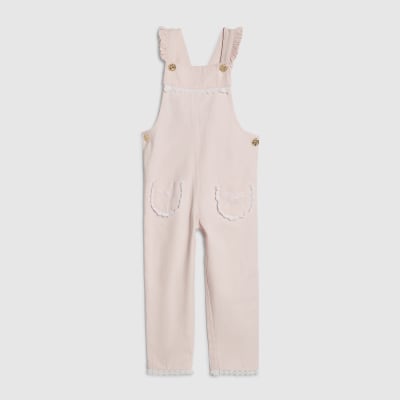 Mini Girls Pink Lace Denim Dungarees