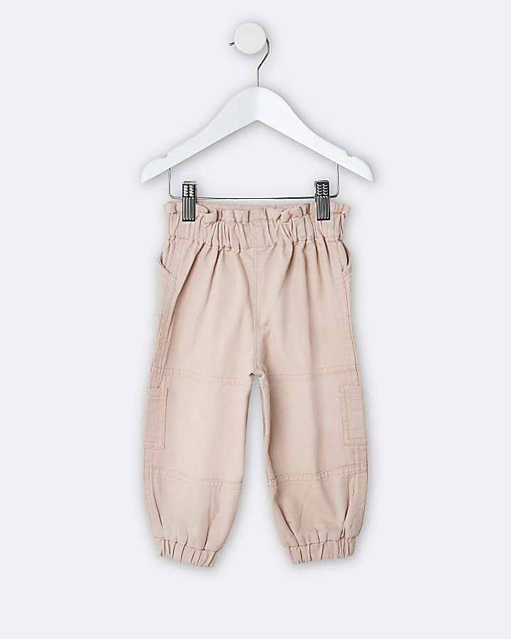 Mini girls pink lace up cargo trousers
