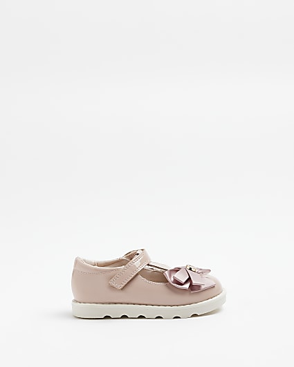 Mini Girls Pink Leather Bow Shoes