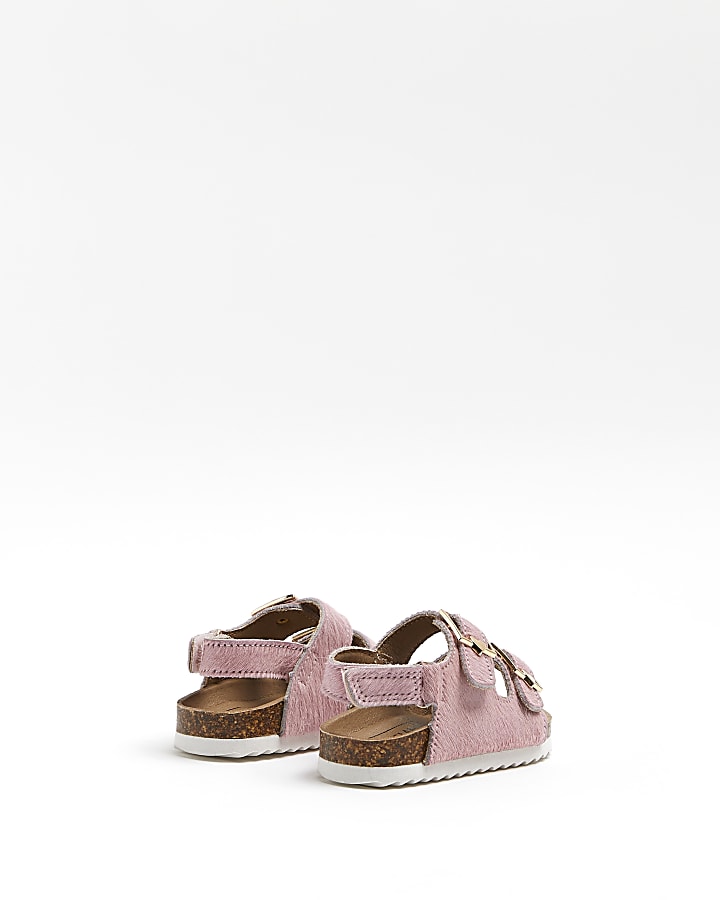 Mini girls pink leather cork buckle sandals
