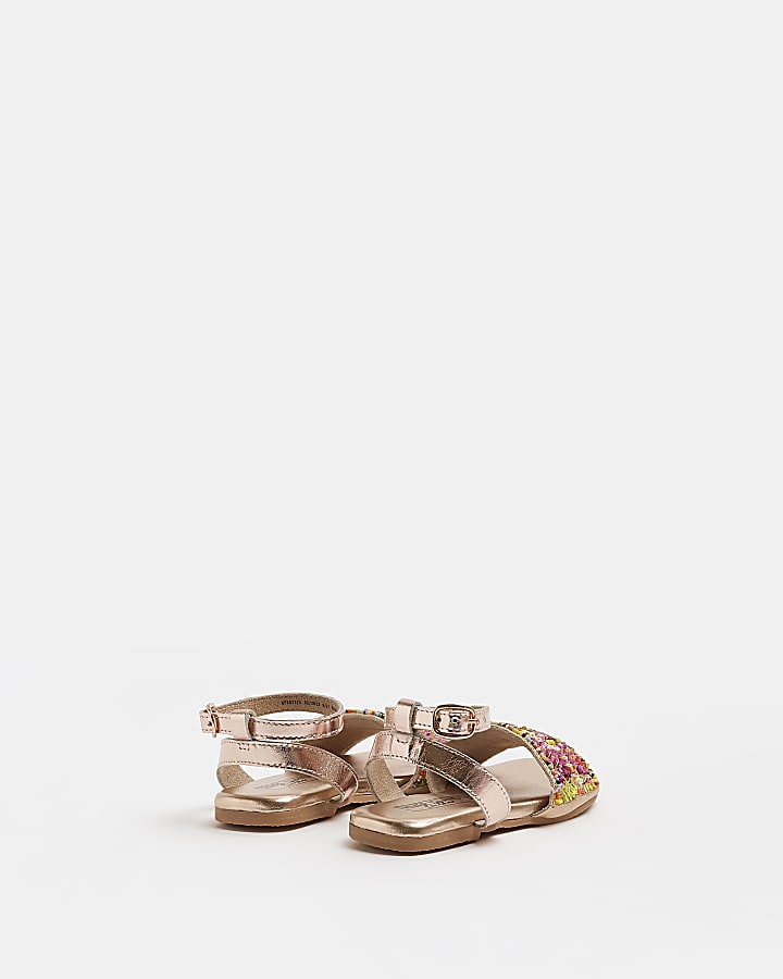 Mini girls pink leather sequin sandals