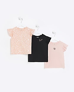 Mini girls pink leopard frill t-shirts 3 pack