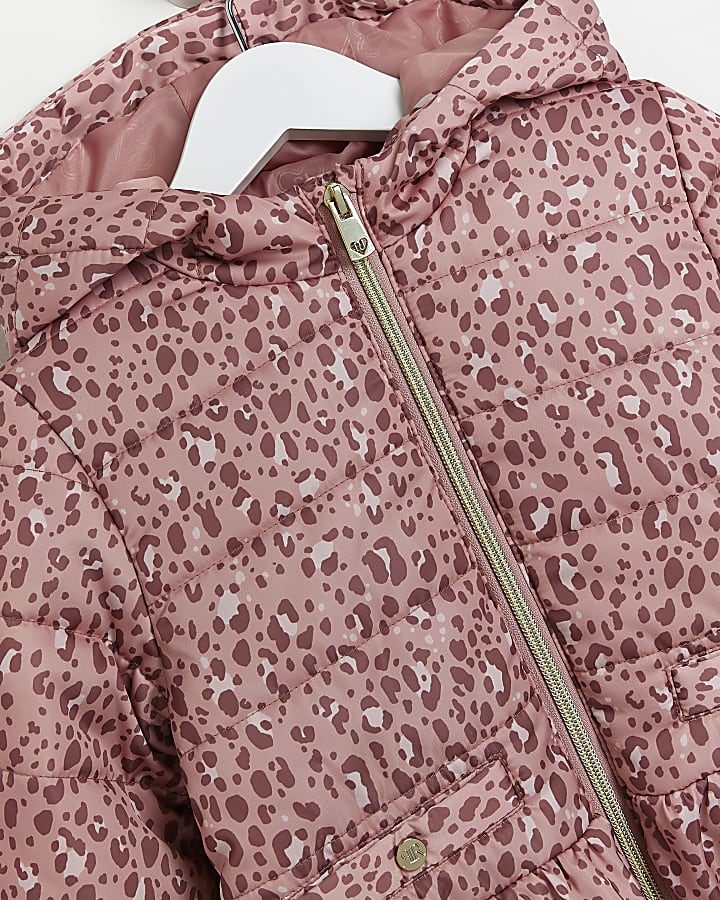 Mini girls Pink Leopard print Puffer coat