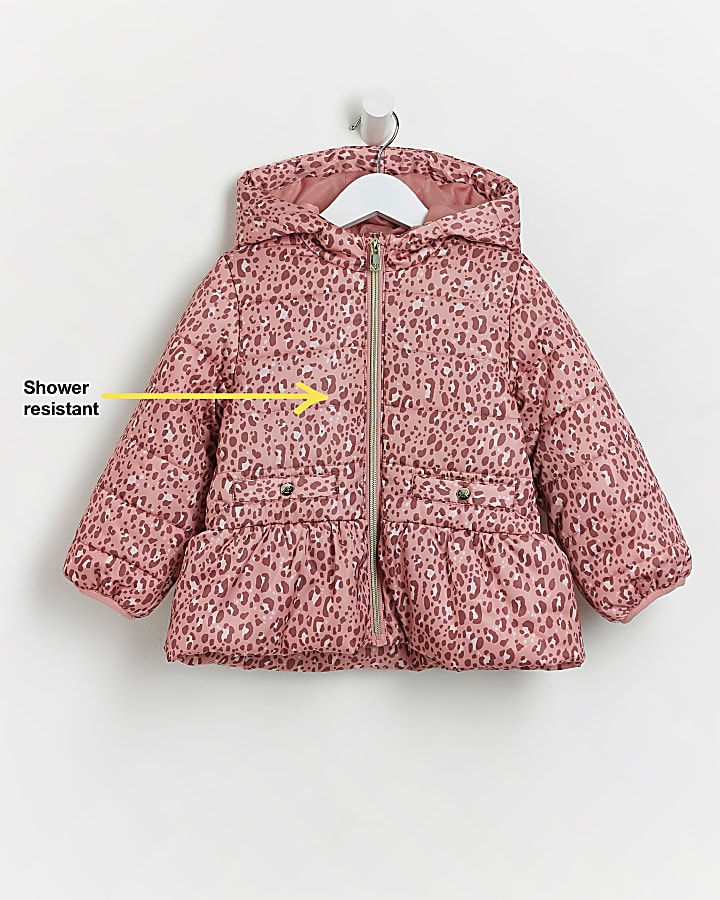 Mini girls Pink Leopard print Puffer coat
