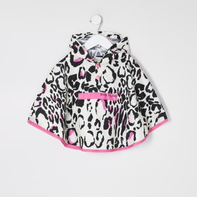 Mini girls pink leopard print rain mac poncho | River Island