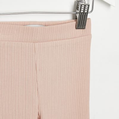 Mini girls pink lettuce hem leggings River Island