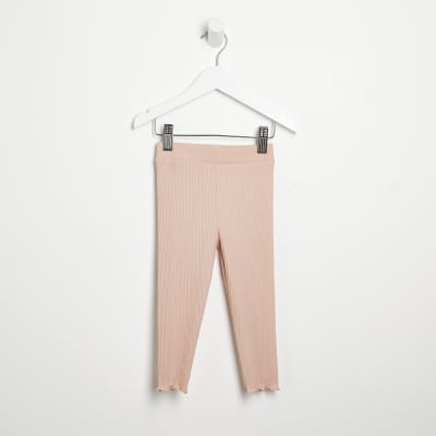 Mini girls pink lettuce hem leggings River Island