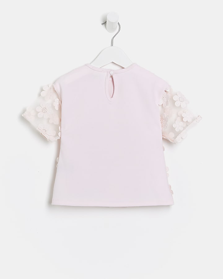 Mini girls pink mesh flower t-shirt