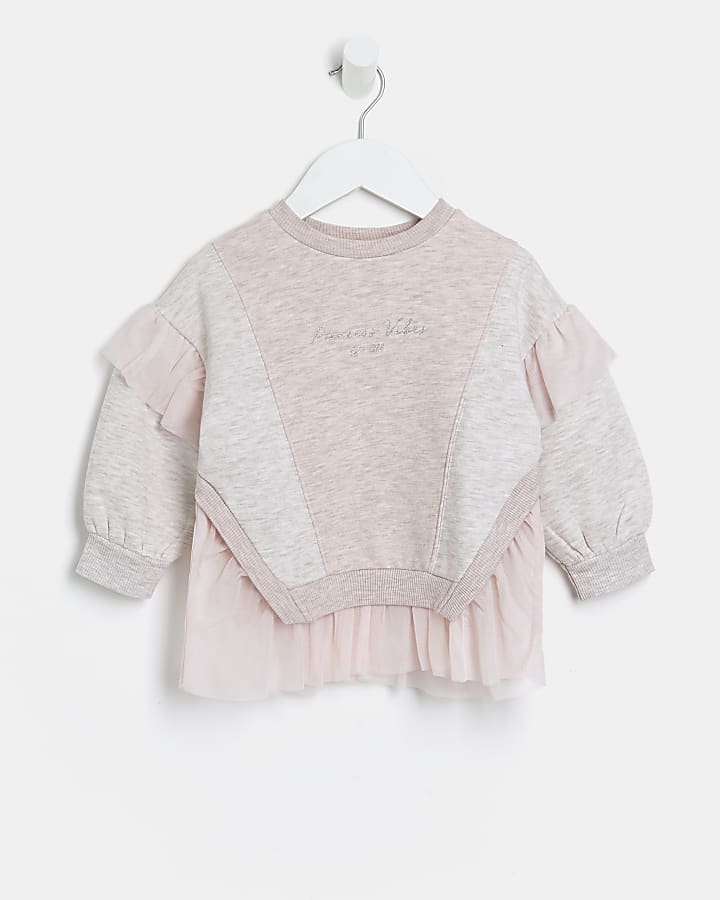 Mini girls pink mesh hem sweatshirt