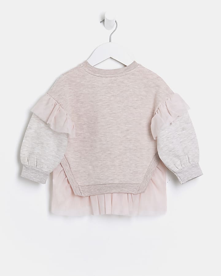 Mini girls pink mesh hem sweatshirt