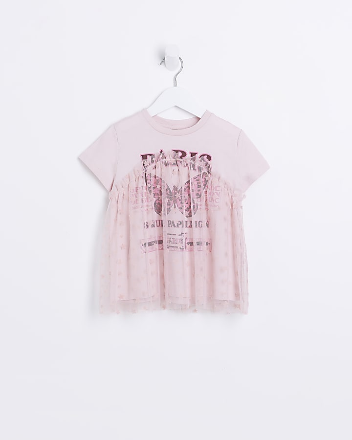 Mini Girls Pink Mesh paris Graphic T-shirt