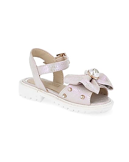 360 degree animation of product Mini girls pink metallic bow front sandal frame-17