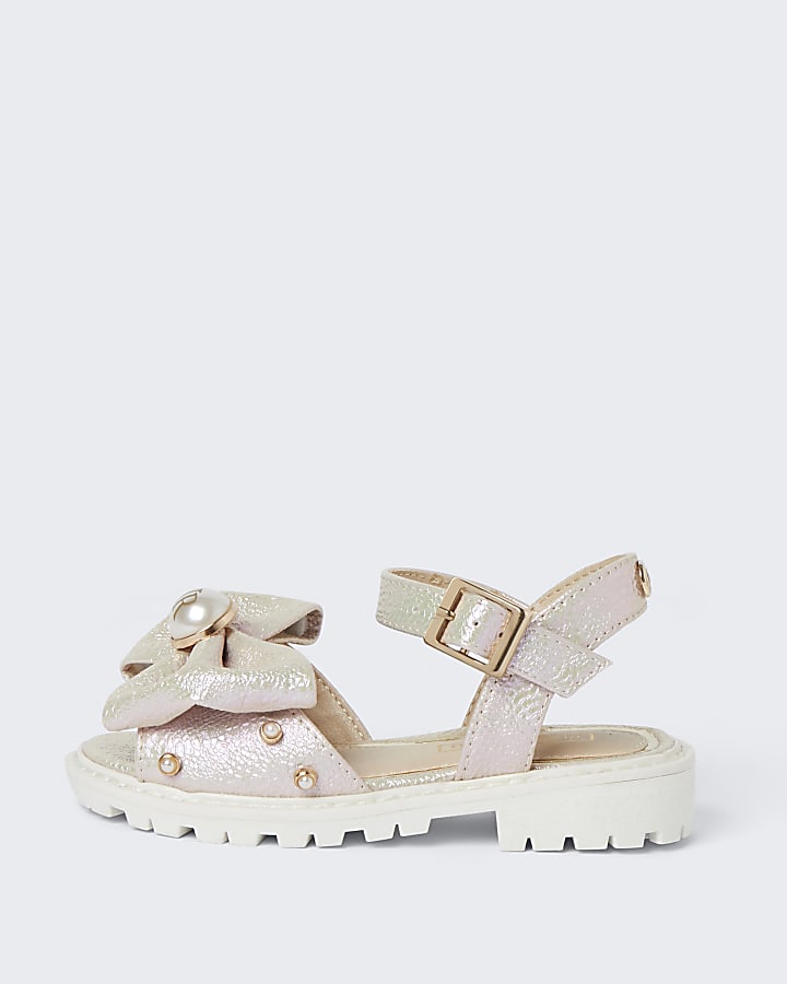 Mini girls pink metallic bow front sandal