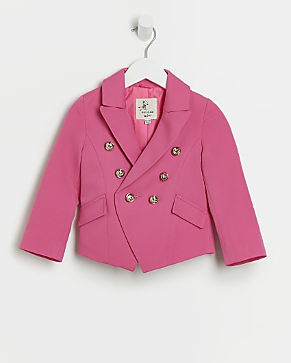 Mini girls pink military button blazer