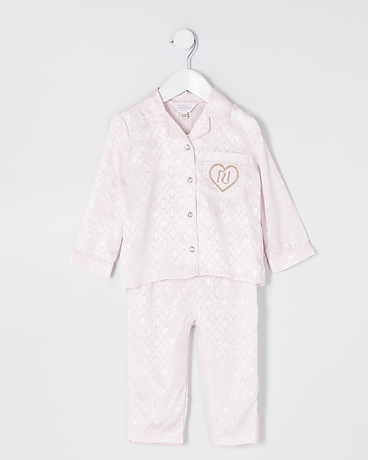 Mini girls pink monogram pyjamas