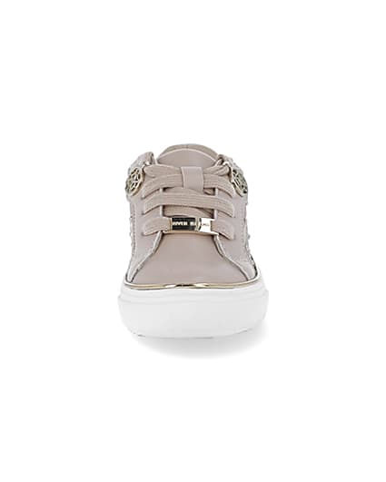 360 degree animation of product Mini girls pink monogram studded trainers frame-0