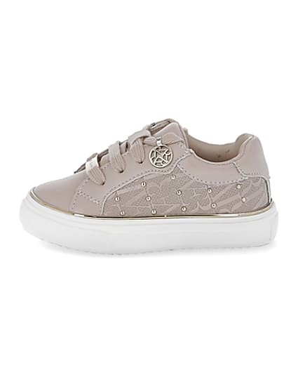 360 degree animation of product Mini girls pink monogram studded trainers frame-6