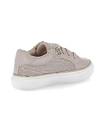 360 degree animation of product Mini girls pink monogram studded trainers frame-16